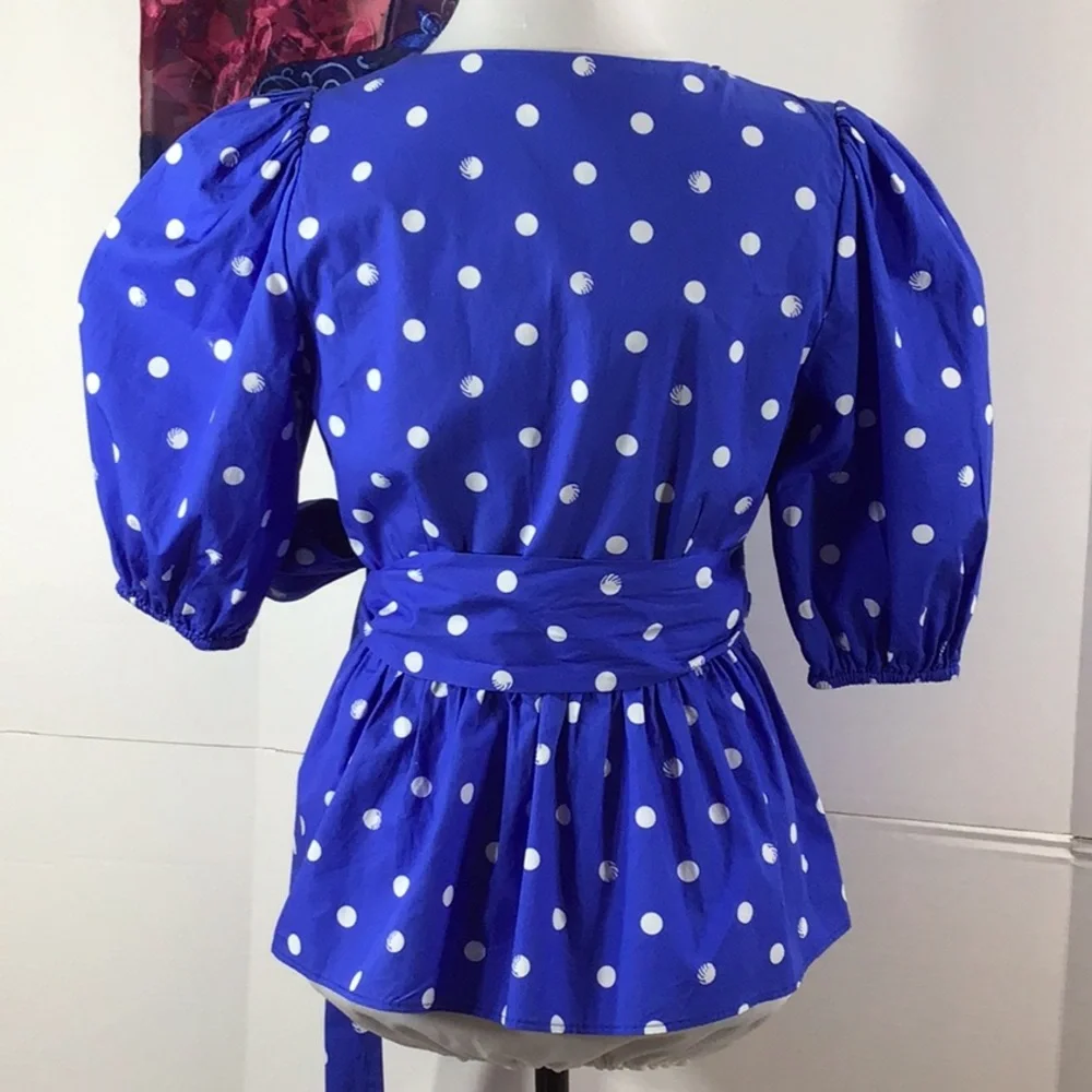 Lilly Pulitzer Kara blue polka dot wrap top 4 NWT - Picture 7 of 12
